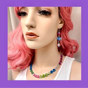 Yummy handmade jewelry set in pink, purple, blue and green